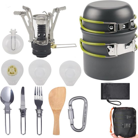 Set de Service de camping 13 pièces pour 1 à 2 personnes – Idéal pour la cuisine en Plein air , la Marche et les pique-niques