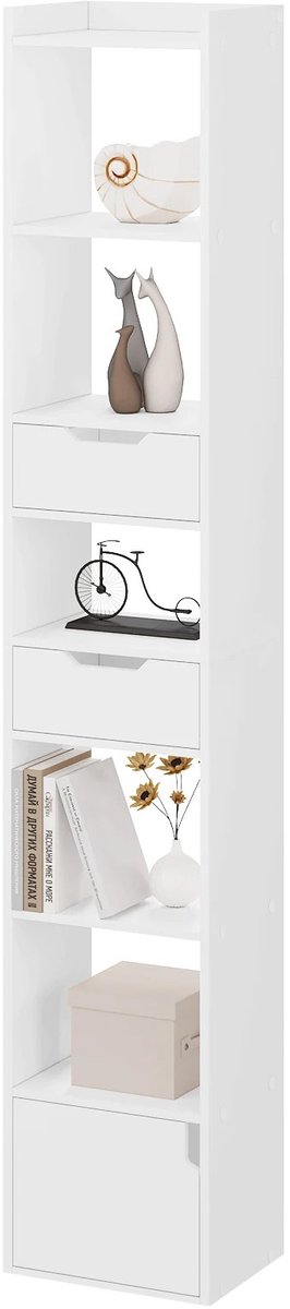 Mila Shop Wandkast - Boekenkast - Opbergkast- 2 Lades - 6 Planken - Slaapkamer - Kantoor - 33x24x180cm