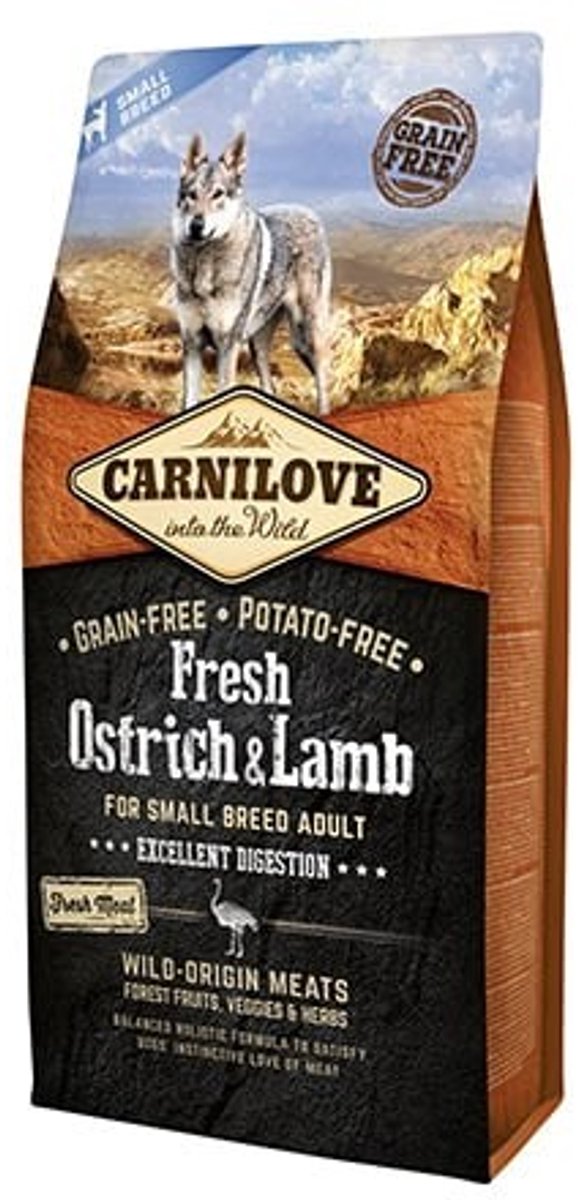 Carnilove Fresh Adult Kleine Rassen Struisvogel, Lam voor Honden  - 6 kg