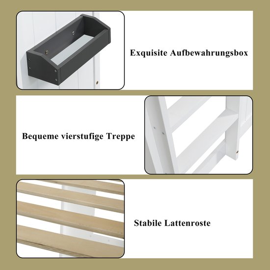 Lit mezzanine Sweiko - 90 x 200 cm - Protection contre les chutes - Pin et MDF - Wit