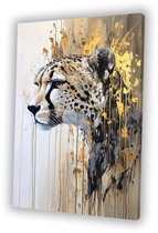 Cheetah met gouden verfspatten - Cheetah canvas schilderijen - Muurdecoratie canvas dieren - Expressionisme - Schilderijen op canvas industrieel - Kunstwerken schilderij - canvas 100x150 cm