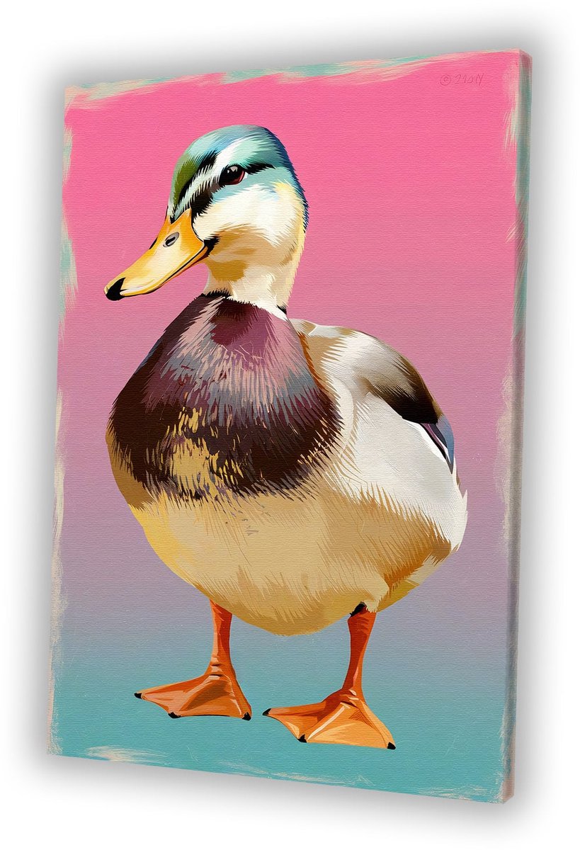 Eend in popart stijl - Eend schilderijen canvas - Schilderijen canvas dier - Pop Art - Decoratie voor thuis - Schilderijen - canvas 80x120 cm
