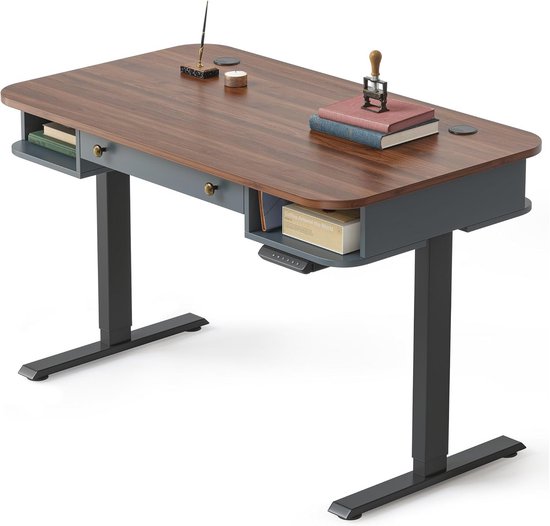 Elektrisch zit-sta bureau met lade en open opbergruimte - 120 x 60 cm