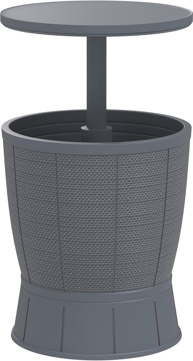 3-in-1 Koelbox Cocktailtafel met Telescopisch Dienblad voor Tuin - Ø 49 x 58-84 cm