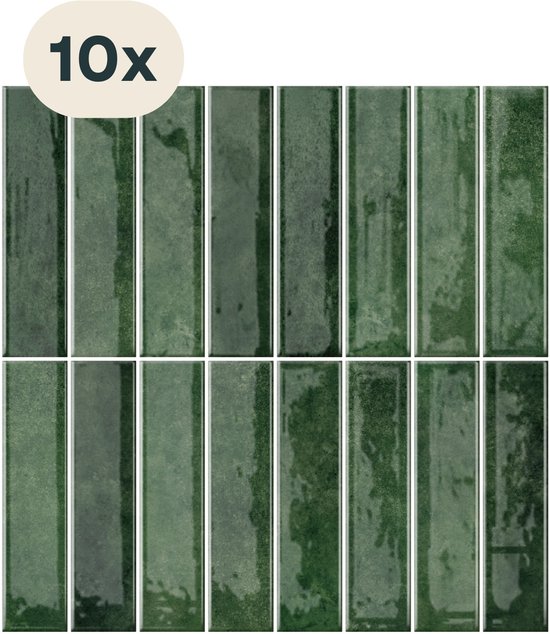 Carrelage adhésif Solusia - Vert foncé - 10 carreaux muraux adhésifs de haute qualité - Panneaux muraux imperméables pour Cuisine, salle de bain et Toilettes - 30 x 30 cm - Facile à poser - Carrelage adhésif vert