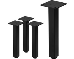 ML-Design I-Design meubelpoten set van 4 tafelpoten 30 cm zwart stalen profiel 4x4 cm in hoogte verstelbaar metalen kastpoten onderstelvoeten voor meubels slaapbanken tafellopers bankpoten banklopers industrieel design