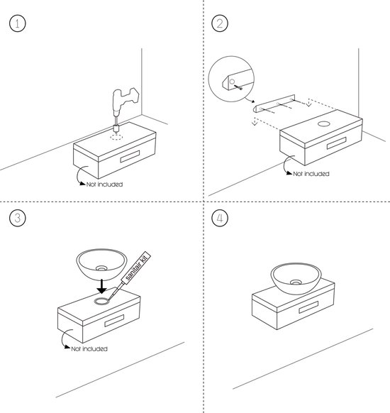Installatie-instructies voor een wastafel.