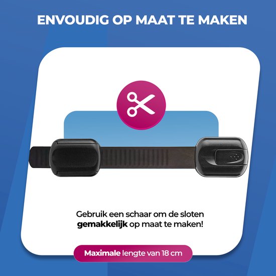 Verstelbaar door een schaar. Maximale lengte van 18 cm.