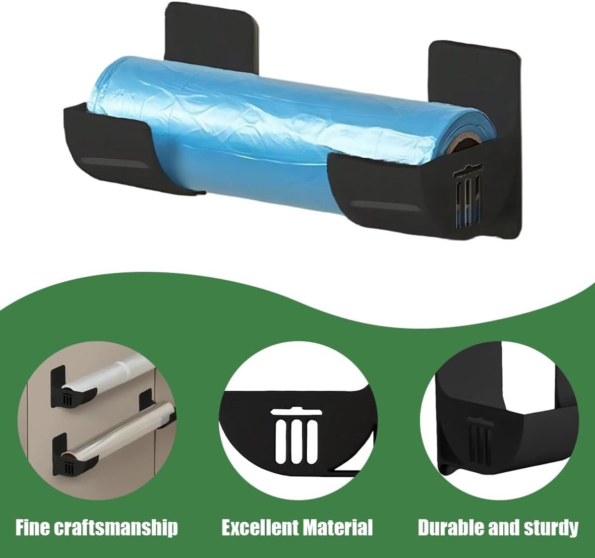 4 stuks voedselfolie, opberghouder voor deur, organizer van aluminiumfolie, wandopbergdoos van kunststof, afvalzakdispenser voor kast, badkamer, koelkast
