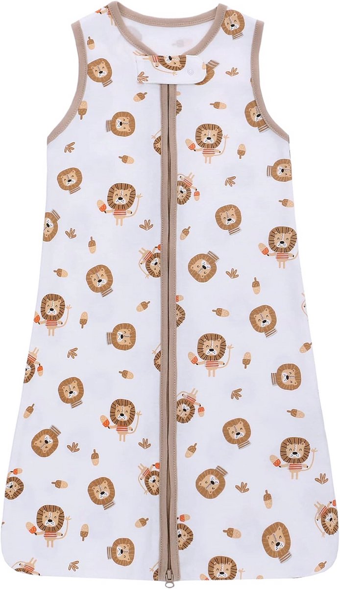 Image of Ademend Babyslaapzak voor Kinderen - Zomer Pyjama zonder Mouwen, 100% Katoen, Unisex, Geschikt voor 6-18 maanden - Wit met Leeuw Motief