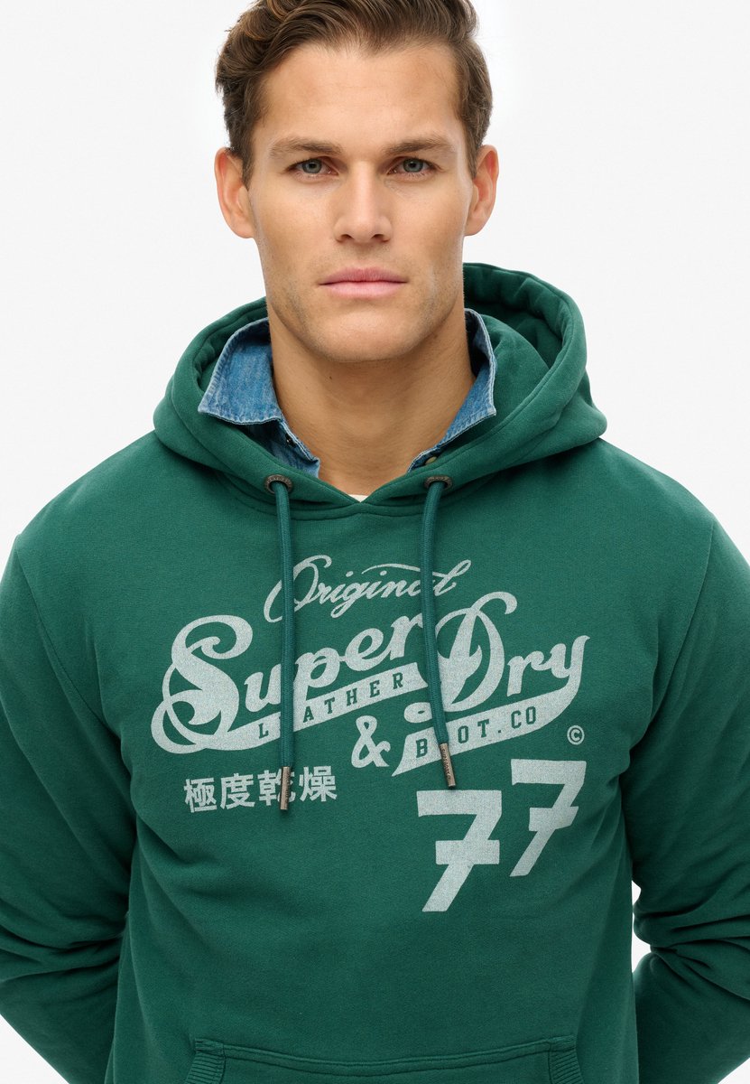 Superdry Leather & Boot Co Script hoodie Heren Hoodies Groen