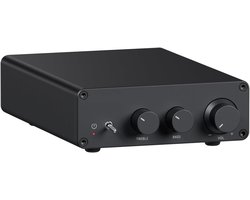 Mini Versterker - Versterker HiFi - Digitale Audio Ontvanger - voor Passieve Home Luidsprekers - met Treble - Bass Controle - 2 Kanaals - 600W - 230V - RCA - 20Hz-40kHz - 90 dB - 10.5 x 14.2 x 4 cm - Zwart