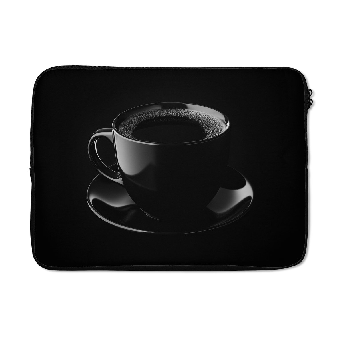 Laptophoes 14 inch - Zwart - Koffie - Kopje - Laptop sleeve - Binnenmaat 33x23 cm - Zwarte achterkant