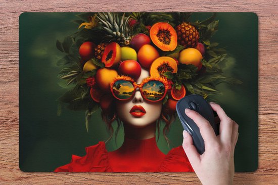 Bureau onderlegger 60x40 cm - Muismat Vrouw - Vruchten - Papaja - Ananas - Bureaulegger xl - Desk mat beschermer - Computer muismatten