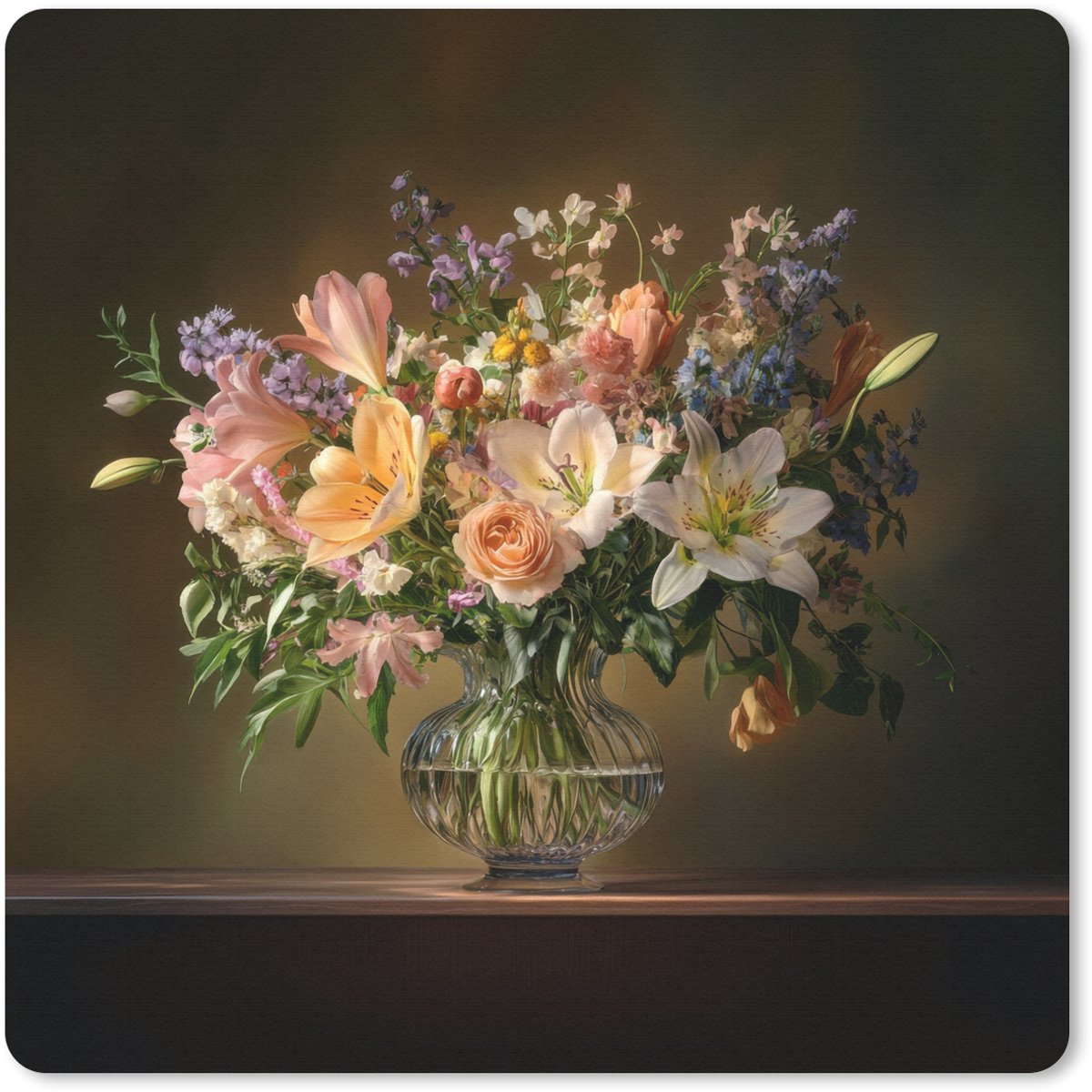 Muismat 30x30 cm - Mousepad Glazen - Bloemen - Boeket - Kleuren - Muismatten