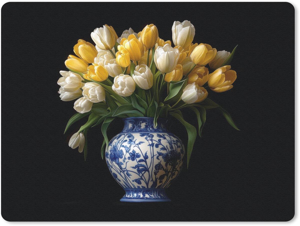 Muismat 23x19 cm - Mousepad Geel - Tulpen - Vaas - Bloemen - Muismatten