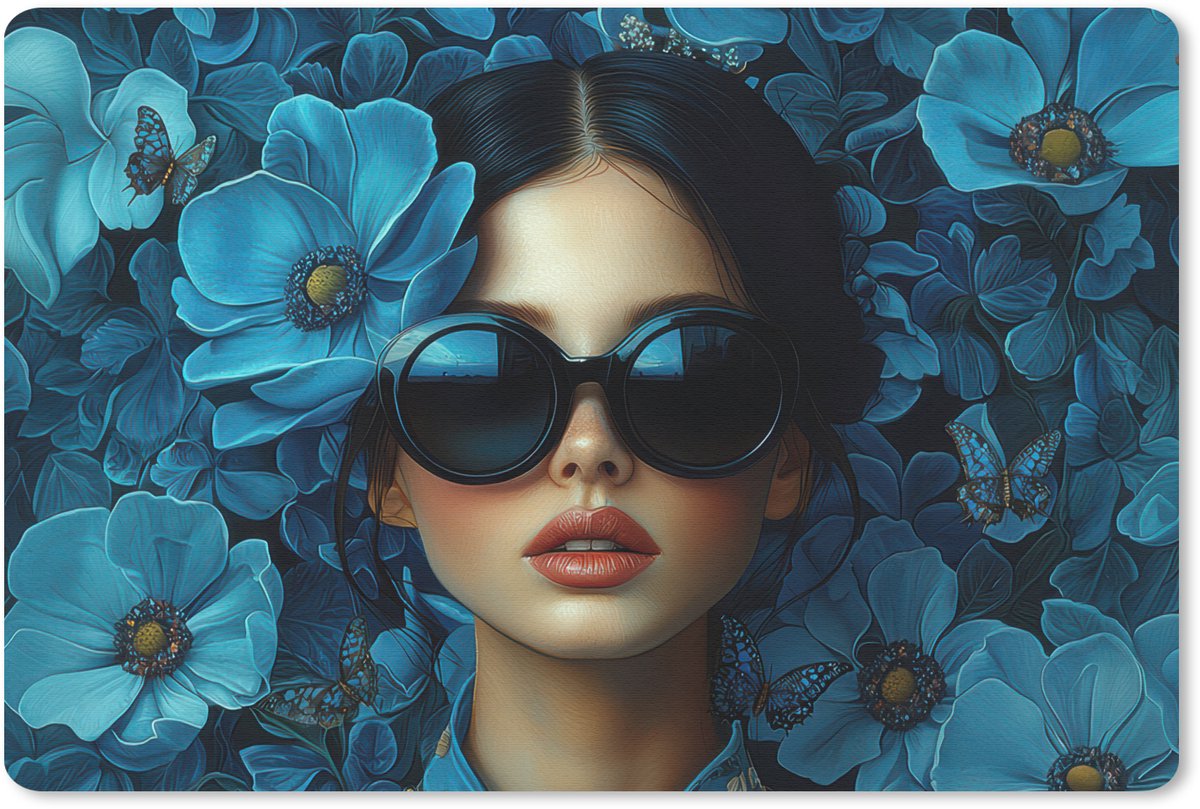 Muismat 27x18 cm - Mousepad Vrouw - Bloemen - Blauw - Aesthetic - Luxe - Muismatten