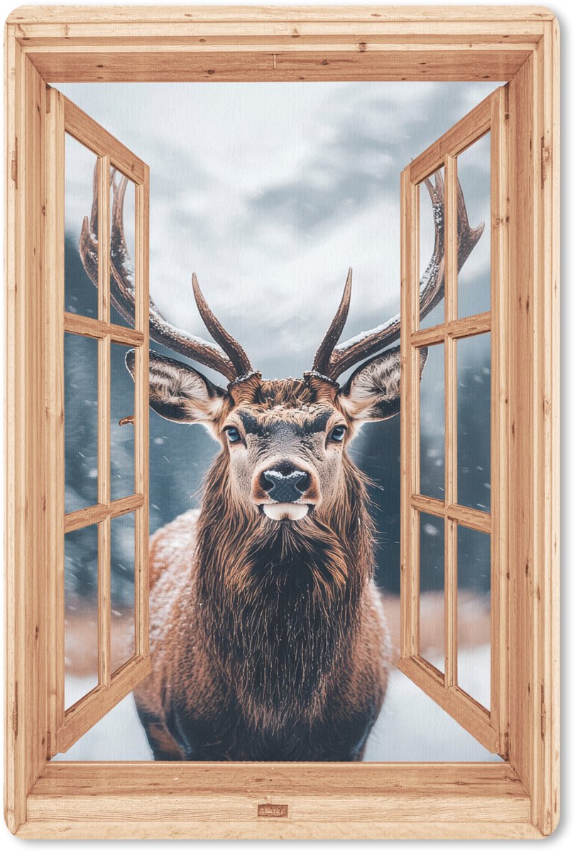 Muismat 18x27 cm - Mousepad Doorkijk - Hert - Dieren - Winterlandschap - Sneeuw - Muismatten