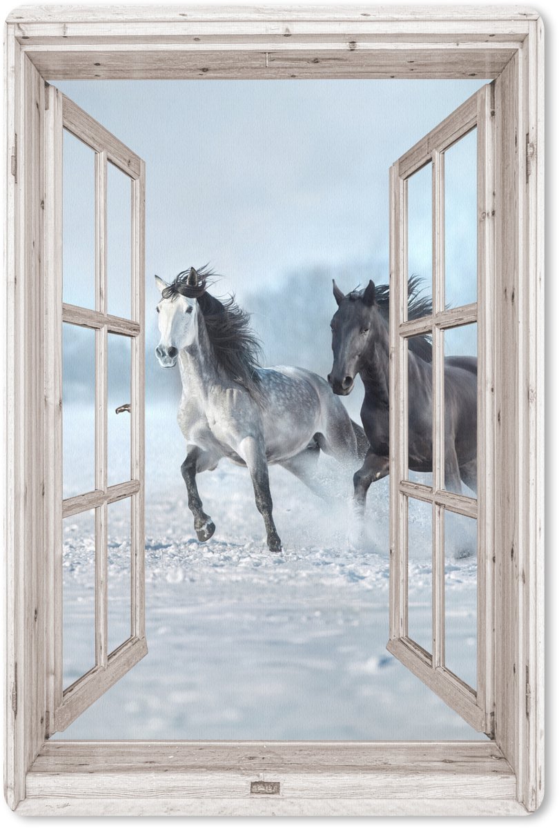 Muismat 18x27 cm - Mousepad Doorkijk - Paarden - Winter - Dieren - Natuur - Wit - Muismatten