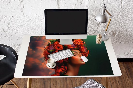 Muismat XXL 120x80 cm - Bureau onderlegger - Bureau mat Vrouw - Drankenfruit - Rozen - Bureaumat - Gaming mousepad xl - Bureaulegger groot - Computer deskmat