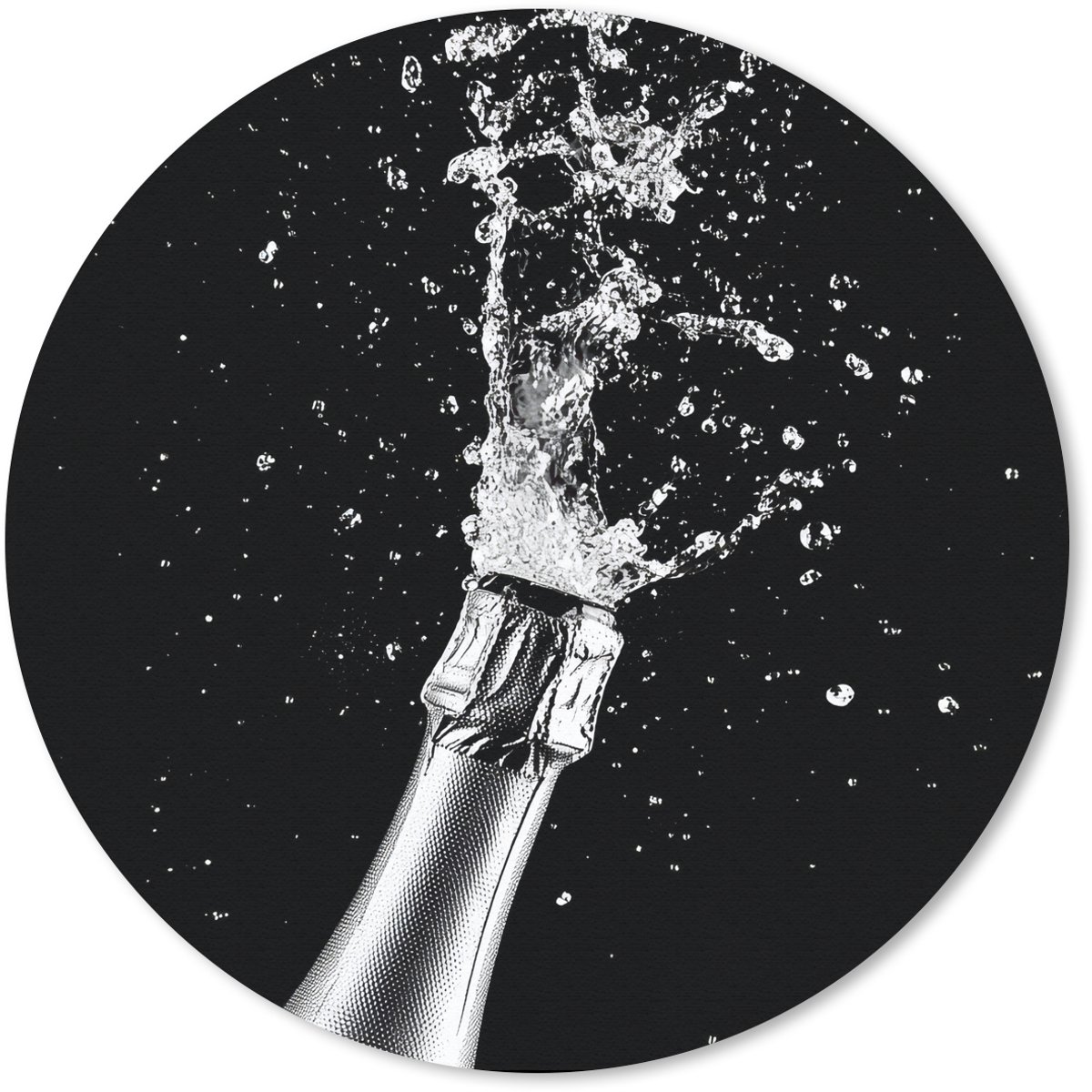 Muismat rond 40x40 cm - Mousepad Champagne - Zwart - Spetters - Popping - Ronde muismatten