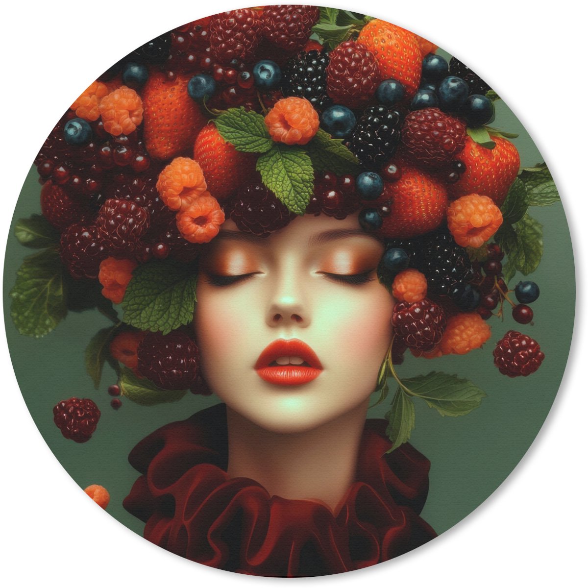 Muismat rond 50x50 cm - Mousepad Vrouw - Aardbeien - Frambozen - Bramen - Bessen - Ronde muismatten