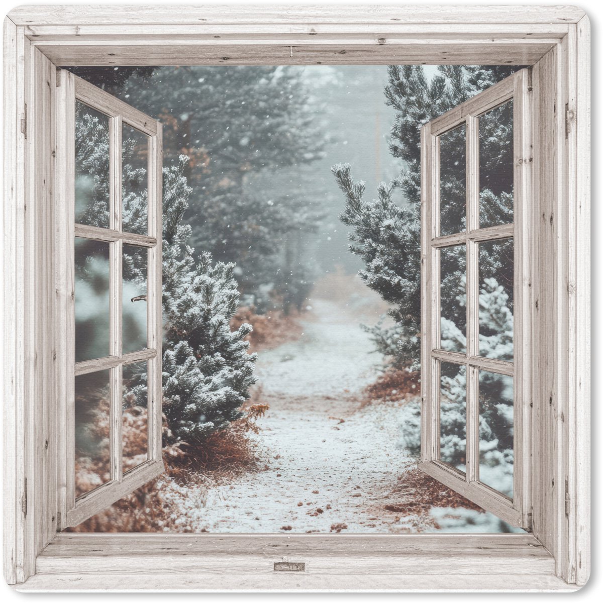 Muismat 30x30 cm - Mousepad Bos - Winter - Bomen - Natuur - Pad - Doorkijk - Wit - Muismatten