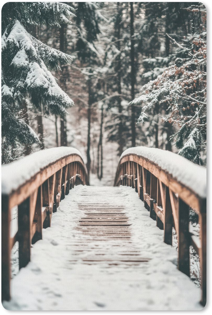Muismat 18x27 cm - Mousepad Brug - Winterlandschap - Bos - Natuur - Sneeuw - Muismatten