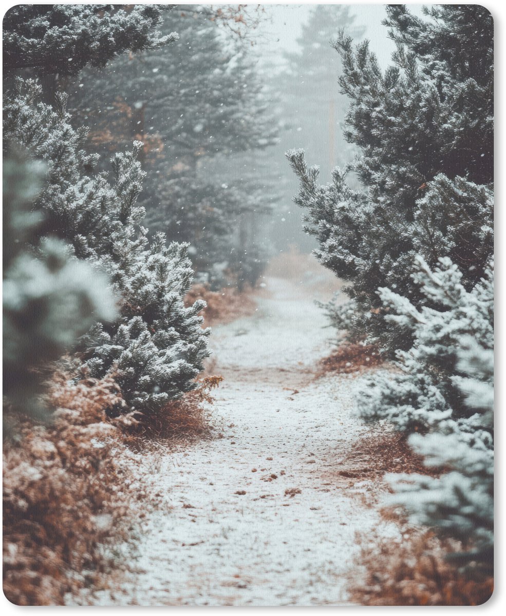 Muismat 19x23 cm - Mousepad Bos - Winter - Bomen - Natuur - Pad - Sneeuw - Muismatten