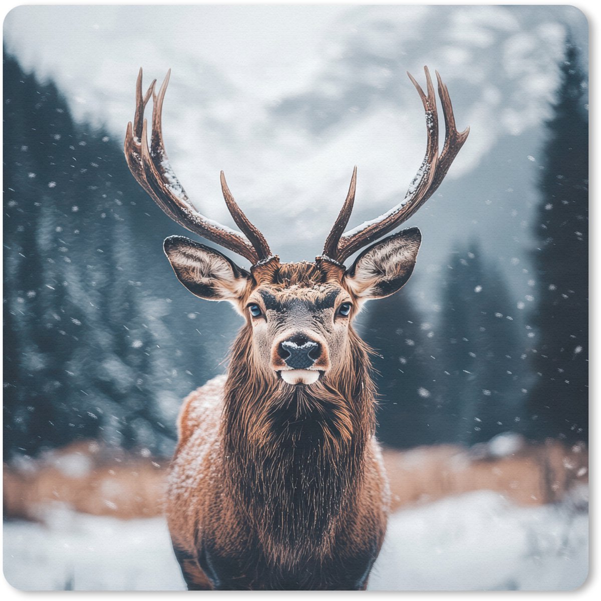 Muismat 30x30 cm - Mousepad Hert - Dieren - Landschap - Winter - Sneeuw - Muismatten