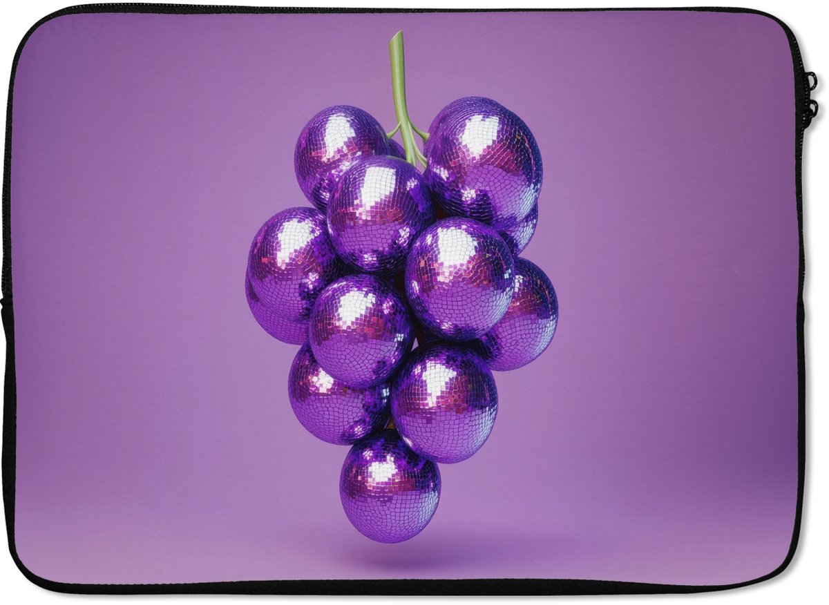 Laptophoes 14 inch - Druif - Disco - Glitter - Paars - Laptop sleeve - Binnenmaat 33x23 cm - Zwarte achterkant
