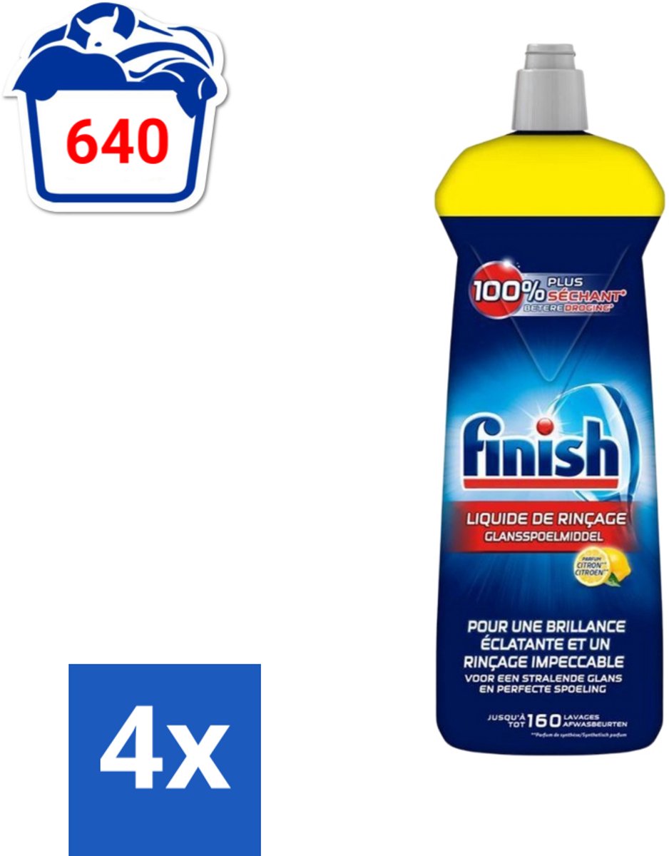 Finish - Glansspoelmiddel - Citroen - Stralende glans - Tot 160 Afwasbeurten - 800 ml - Voordeelverpakking - 4 stuks
