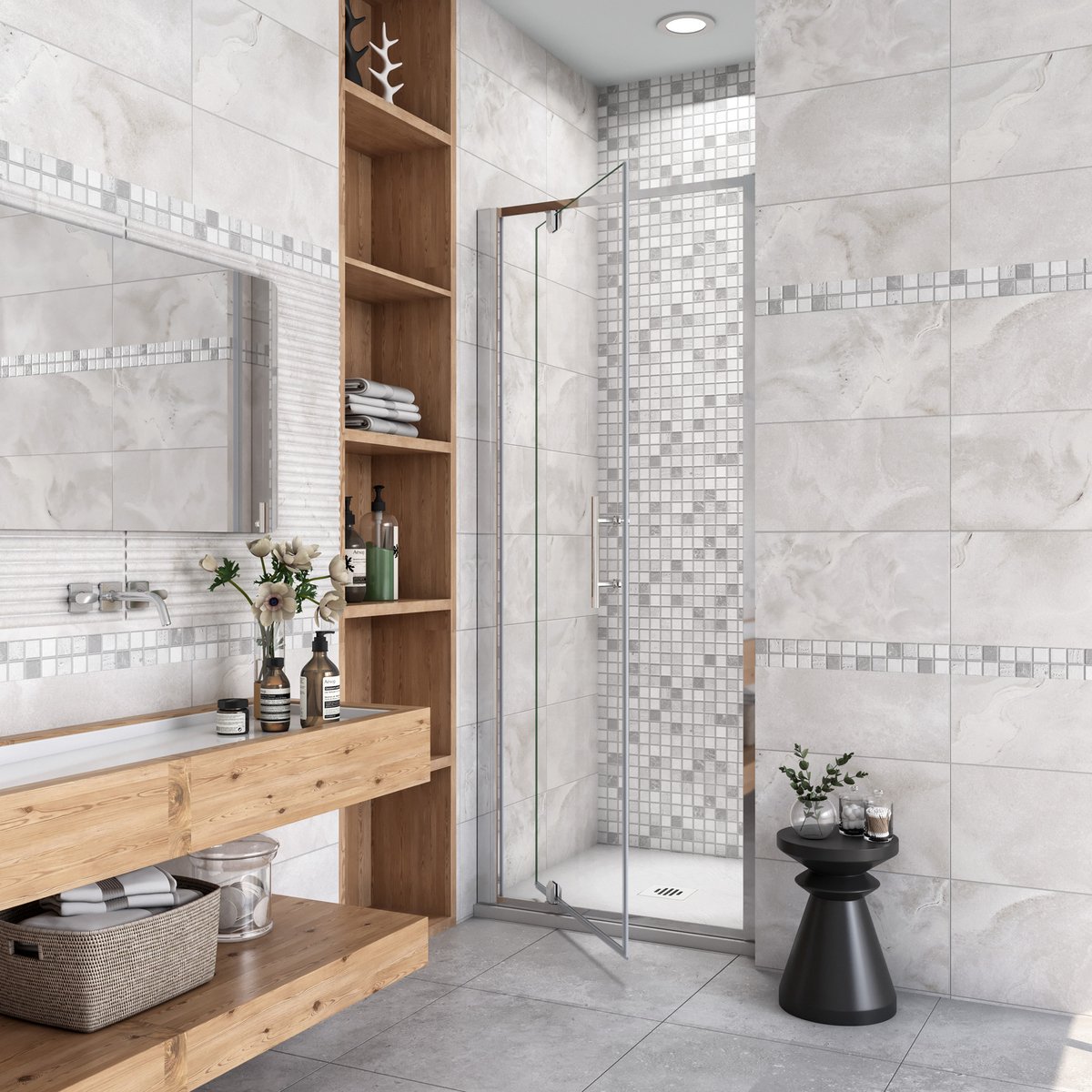 Douchedeur pendeldeur 76x185cm niche 5mm gehard glass glanzend chroom aluminium profiel
