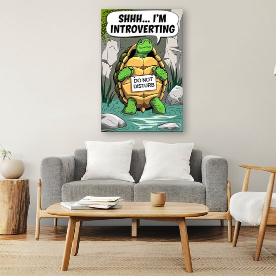 Grappige schildpad wanddecoratie humor - Schildpad muurdecoratie - Kunstwerk dieren - Pop Art - Wanddecoratie industrieel - Schilderijen - canvas 80x120 cm
