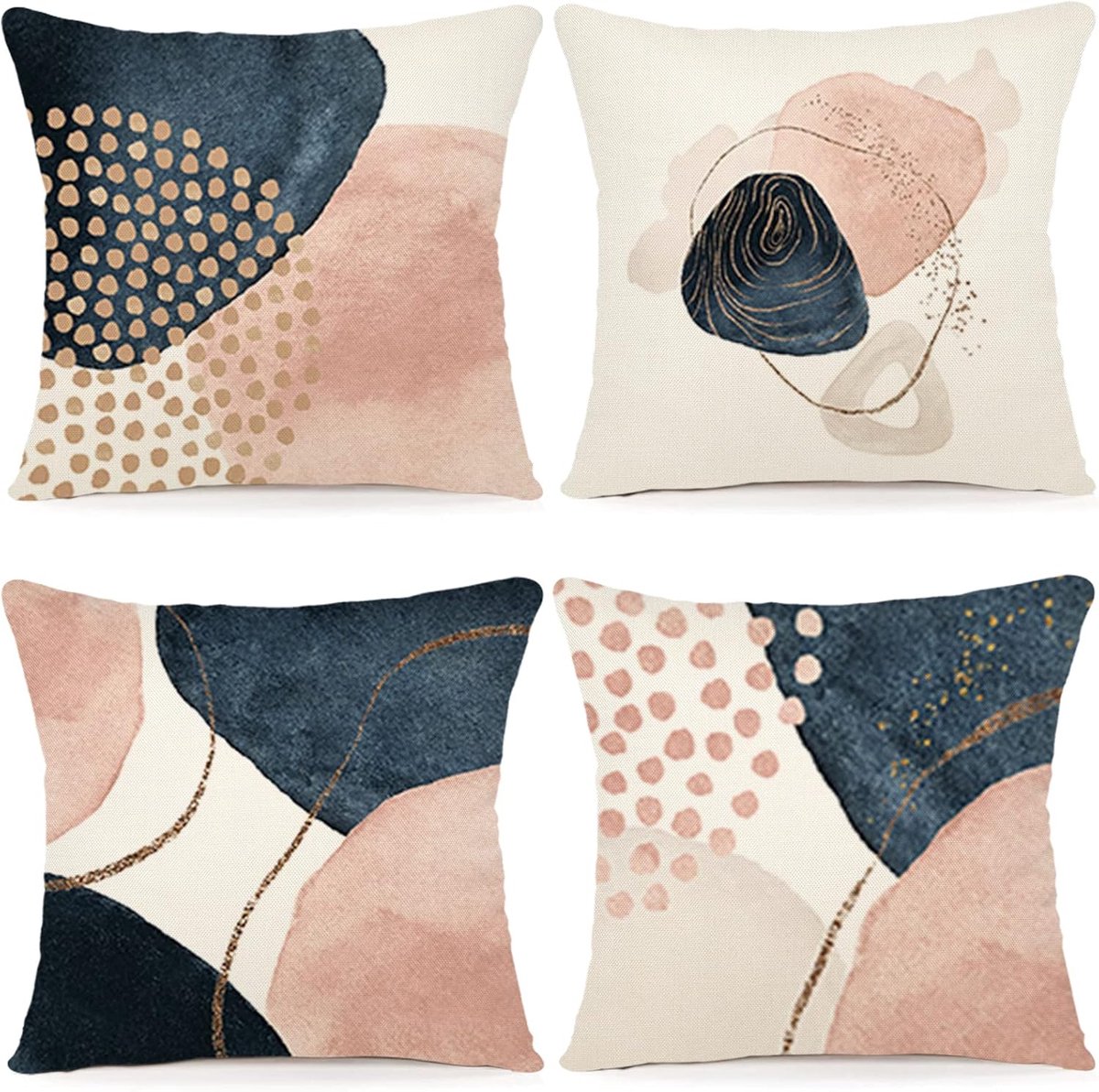 Ibenzoa Set van Vier Decoratieve Kussenhoezen met Abstracte Geometrische Patronen - 45 x 45 cm multi