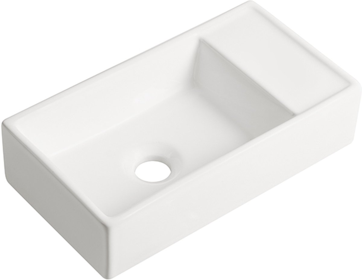 Fontein Ora 41x22x10cm mat wit inclusief afvoerplug rechts zonder kraangat