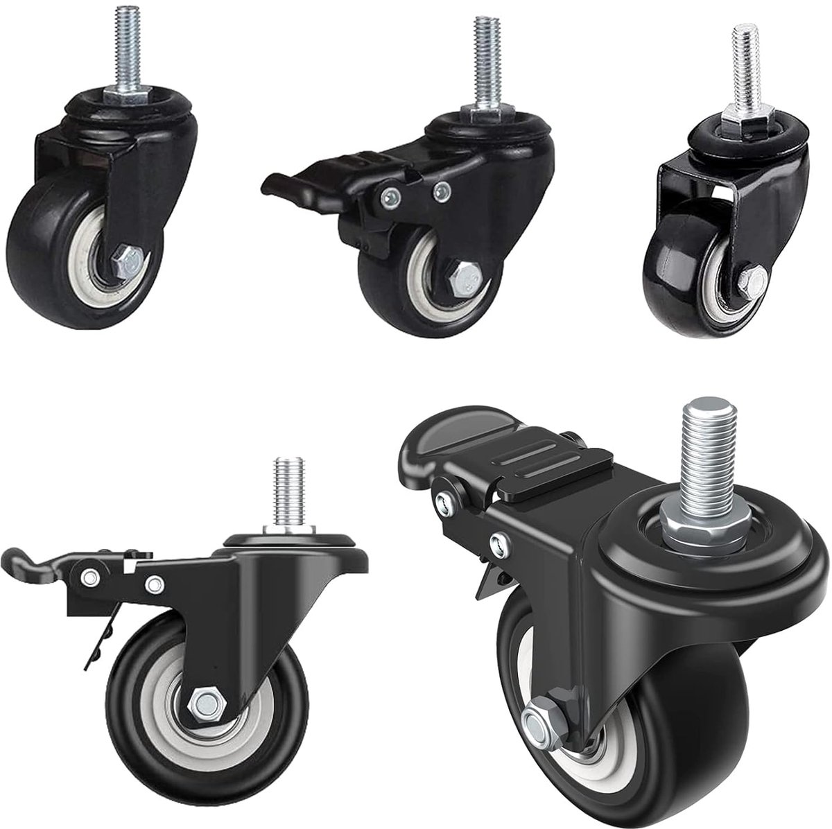 Ibenzoa® Set van 4 Zwenkwielen met Rem, M8 x 25mm Schroeven, Stil en Draagbaar