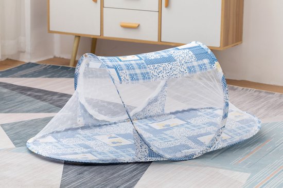 Moustiquaire Bébé Pliable Portable – Tente Lit Auto-Gonflante Avec Fermeture Éclair, Idéale Voyage & Camping (Bleu)