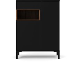 Ringe dressoir 2 deuren, 1 lade en 1 vak zwart en walnoot decor.