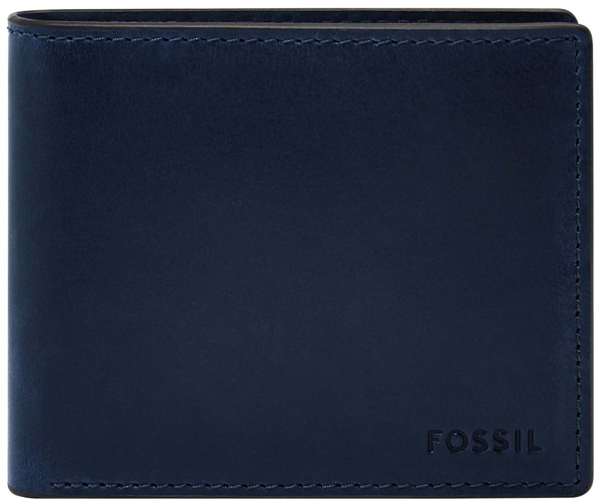 FOSSIL Leren Portemonnee Derrick RFID Large Coin Pocket Bifold Insignia Blue Donkerblauw
