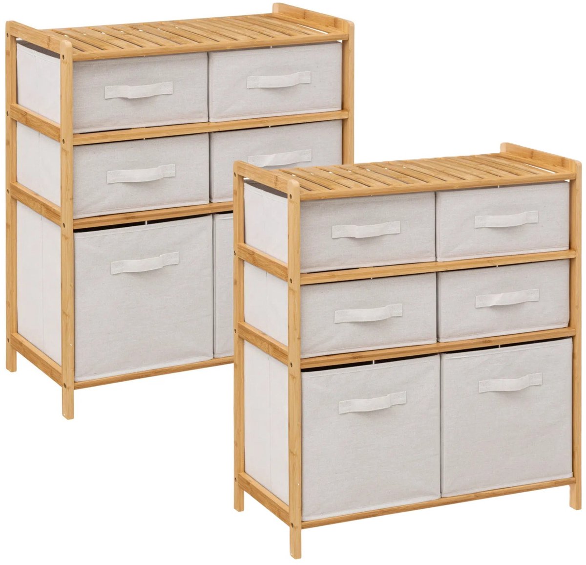 5Five Opbergkast met 6 polyester manden - 2x - 3 lagen - bamboe - beige - 66 x 33 x 78 cm