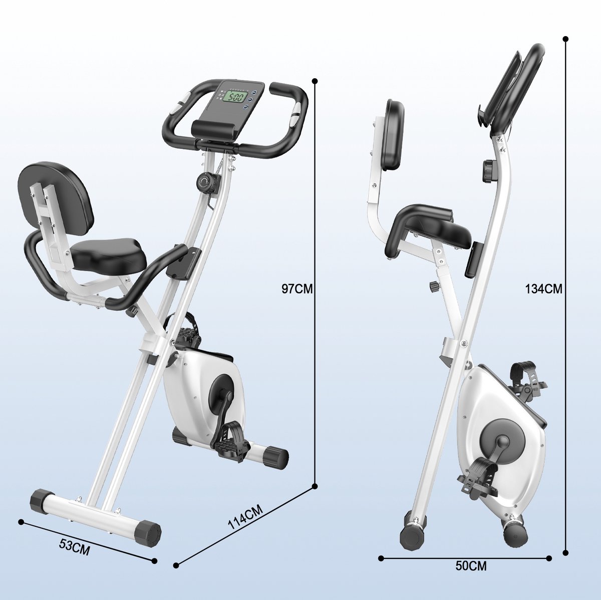 Afbeelding 2 van Opvouwbare hometrainer - X-bike met 8 niveaus van magnetische weerstand - vliegwiel 2,5KG - multifunctioneel LCD-scherm - verstelbare zitting - tablethouder - zwart-wit
