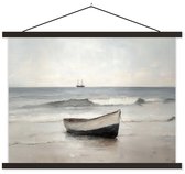 Posterhanger incl. Poster 150x113 cm - Schoolplaat - Roeiboot - Zee - Horizon - Textielposter - Zwarte latten