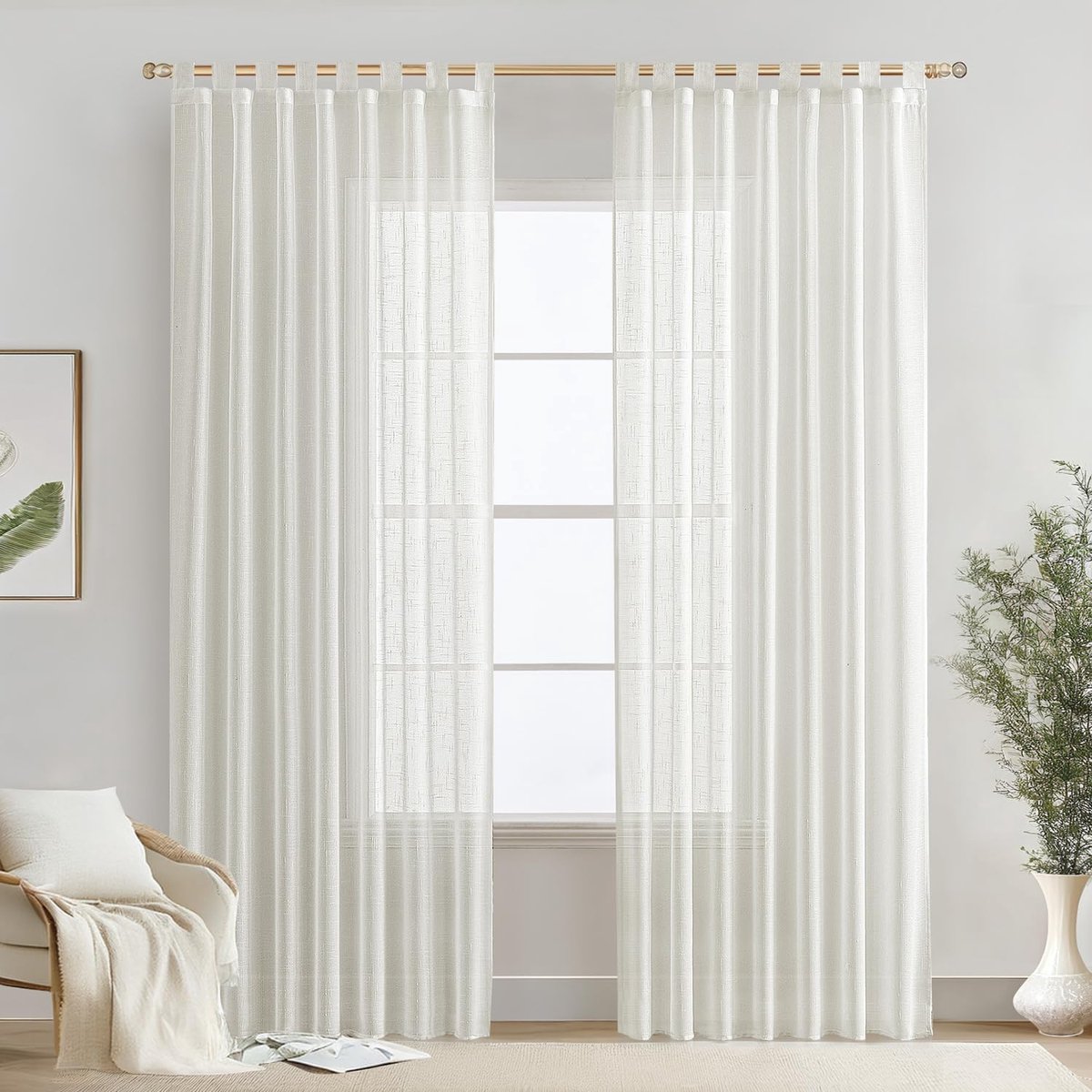 Ibenzoa Elegante Halftransparante Linnenlook Voile Gordijnen voor Woon- en Slaapkamer wit