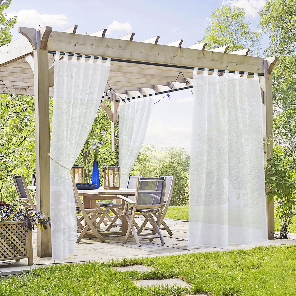 Ibenzoa® Elegante Transparante Outdoorgordijnen met Linnenlook en Klittenbandsluiting voor Terras en Balkon