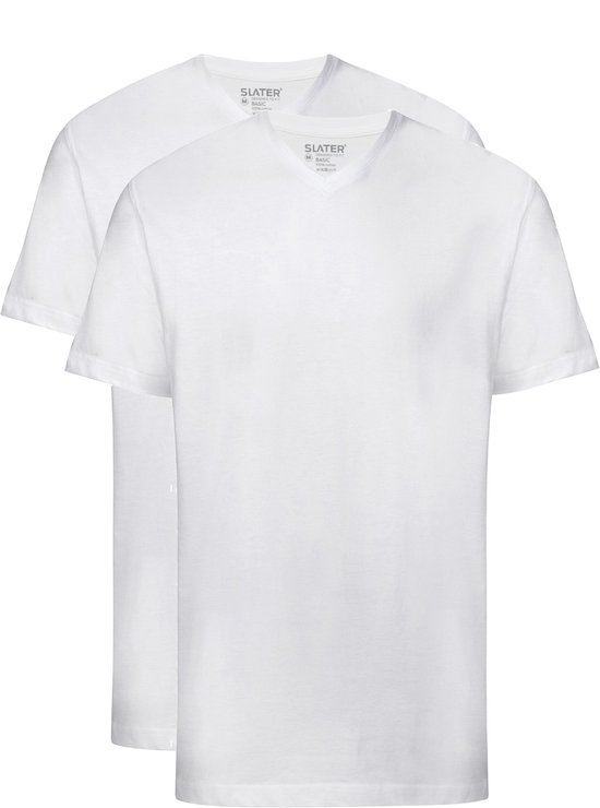 Twee witte V-hals T-shirts met korte mouwen van Slater.