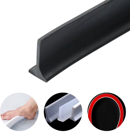 Flintronic Vloerbarrière voor natte ruimtes, douchedrempel, waterbarrière, siliconen waterborgstrip, douchebak afdichtstrip voor keuken, badkamer, 1 meter, 20 g lijm