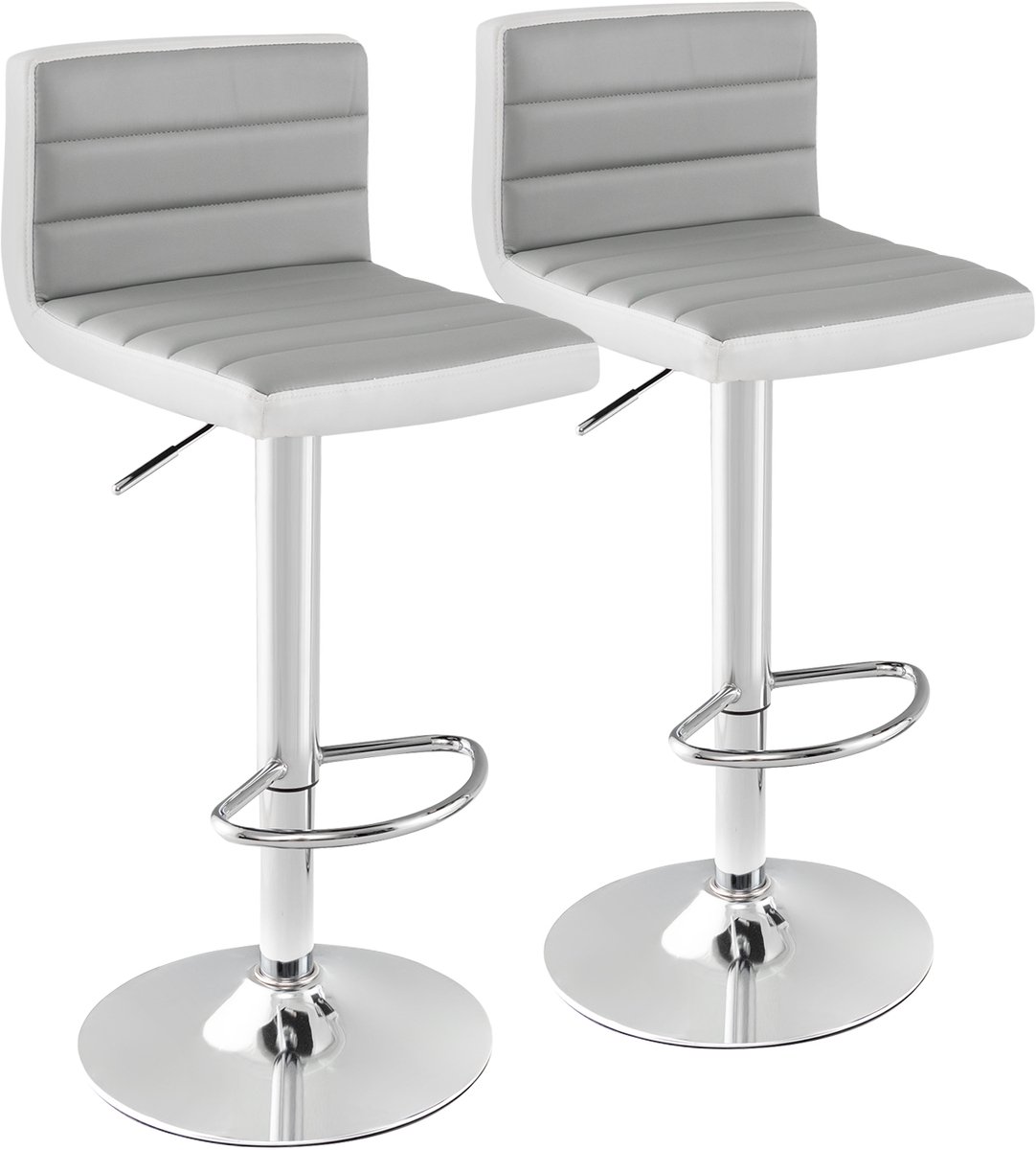 Costway Barkruk, set van 2, draaibare barstoelen, 82-102 cm, in hoogte verstelbaar, keukenkruk met antislip metalen basis en voetensteun, kruk bekleed voor keukeneiland, pub en café Grijs