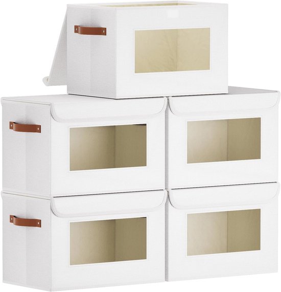 YheenLf 1 stuk opbergdozen met deksel, opvouwbaar, stoffen opbergkubus met handgrepen, voor kleding thuis, kantoor, school, wit, 33 x 23 x 20 cm