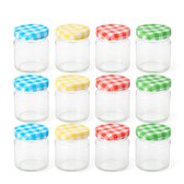 Lot De 15 Bocaux En Verre 350 Ml Avec Couvercles Rouges à Carreaux - Pour Confiture, Conservation, Stockage - Livret Recettes Inclus